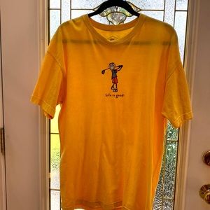 Life is Good T-shirt Golf Size Large, Yellow